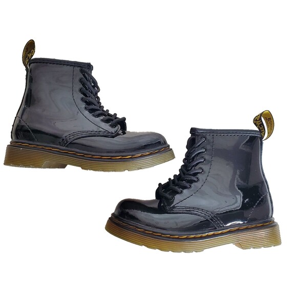 Dr. Martens 1460 T Black Lace Up Zip Patent Leather Combat Boots Toddler Size 8 - Picture 4 of 12